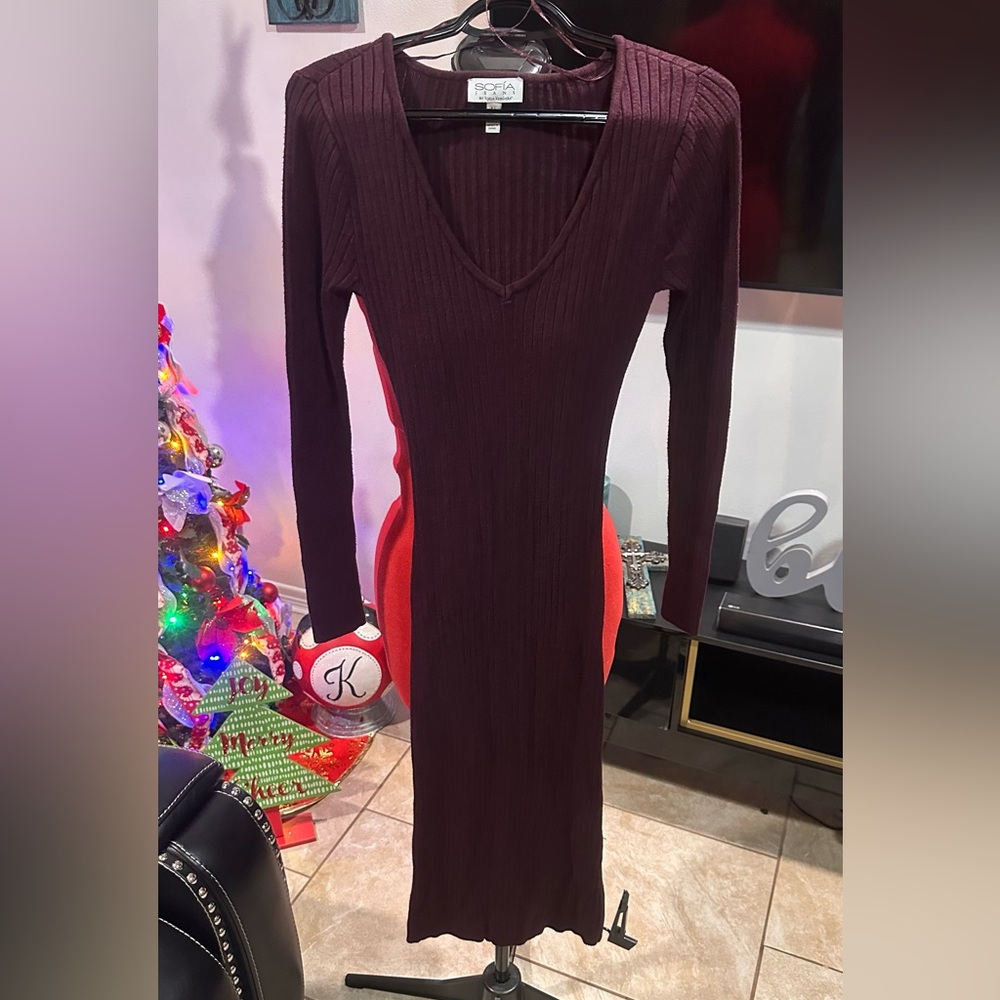 Sofia by Sofia Vergara Deep Wine Long Sleeve Dress